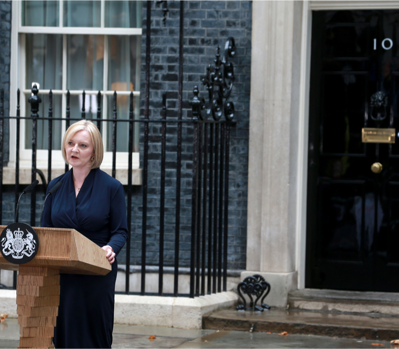 Liz Truss outside Downing Street, London.