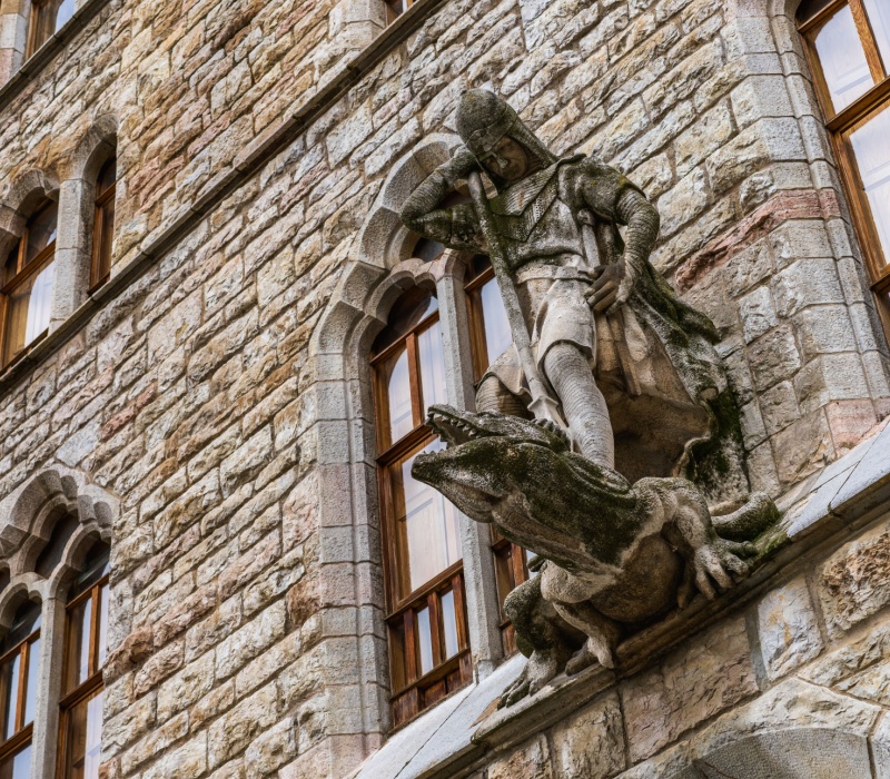 A close-up of Casa Botines in Leon, Spain.