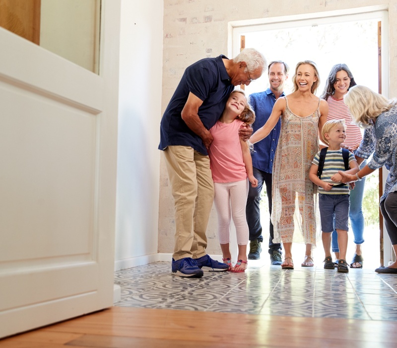 A family in their house.